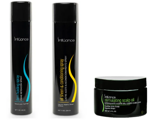 Influance Styling Bundle Oil Sheen, Stimulating Scalp Oil, Holding Spray
